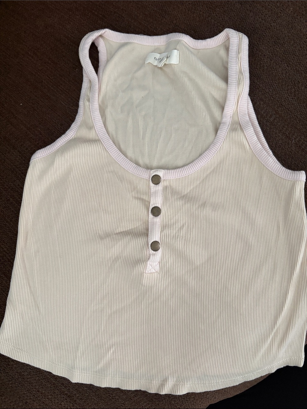 Ribbed Button-Front Tank Top in Pale Pink